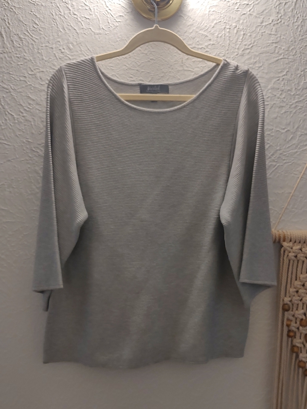 Marled Light Gray Ribbed Crew Neck Top